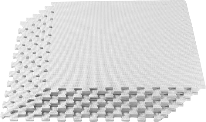 We Sell Mats 1/2" Thick Multipurpose EVA Foam Exercise Floor Mat, Interlocking Tiles, Anti-Fatigue for Home or Gym, 24 in x 24 in, 12 Tiles, White