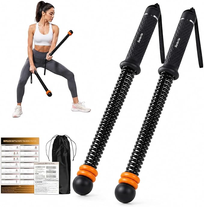 Portable Cordless Battle Ropes – Home Gym Workout Equipment for Intensive Training & Core Strength, Ideal for Home, Office, Travel and Small Spaces(Black)