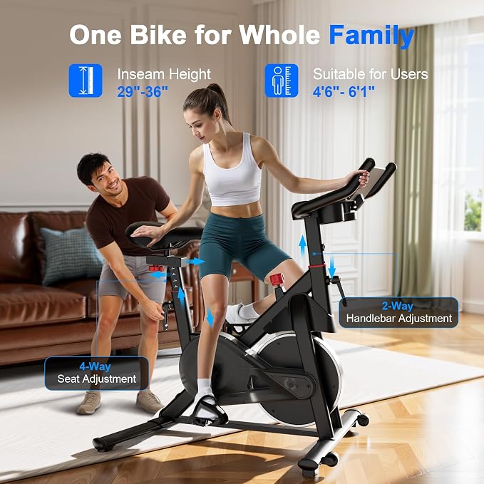 Indoor Cycling Bike - 32-Level Magnetic Resistance Stationary Exercise Bike with Adjustable Seat & Handlebars, Silent Belt Drive for Home Cardio (Fits Users 5'1" to 5'11", 300lbs Capacity)