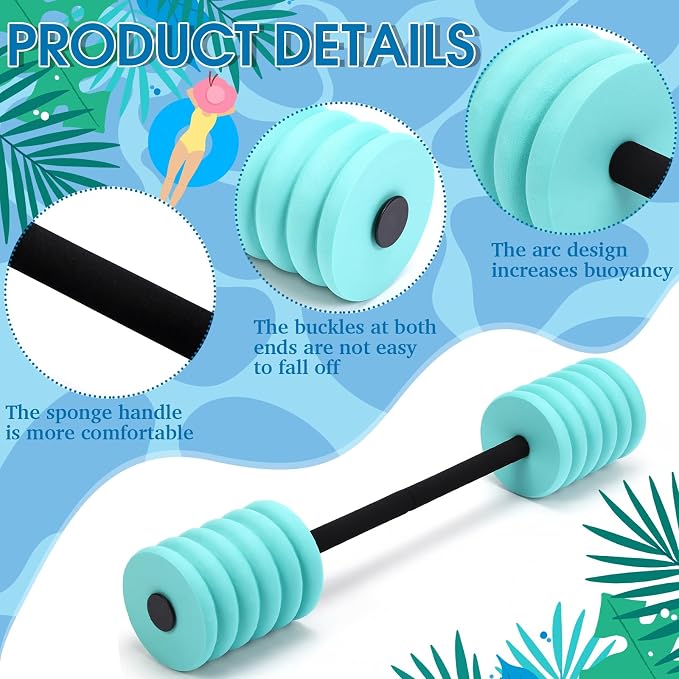 Soulchen Long Aquatic Exercise Dumbbells Pool Exercise Foam Water Weights Dumbbell Aquatic Pool Barbells with High Density EVA Foam for Swim Water Aerobics Workouts Loss