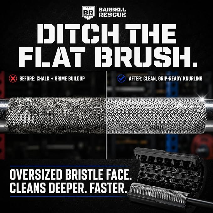 360° Barbell Cleaning Brush – Patented Cylindrical Design, Removes Chalk & Buildup from Barbells, Dumbbells & Gym Equipment, High-Density Nylon Bristles