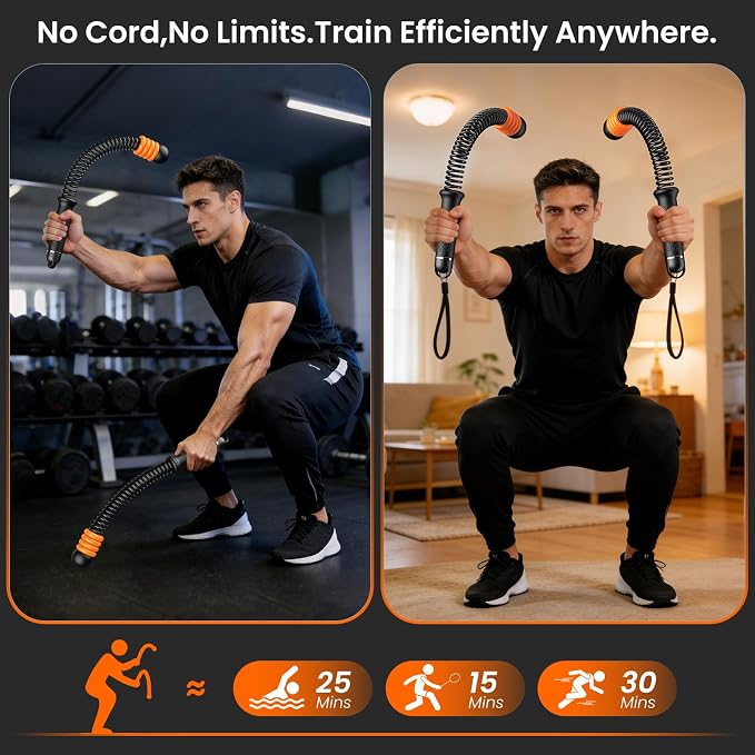 2 Pcs Weighted Cordless Battle Ropes, Portable Ropeless Exercise Rope with Non-Slip Handle, Low-Noise Adjustable Resistance for Home Gym, HIIT & Low-Impact Cardio Strength Training (Black)