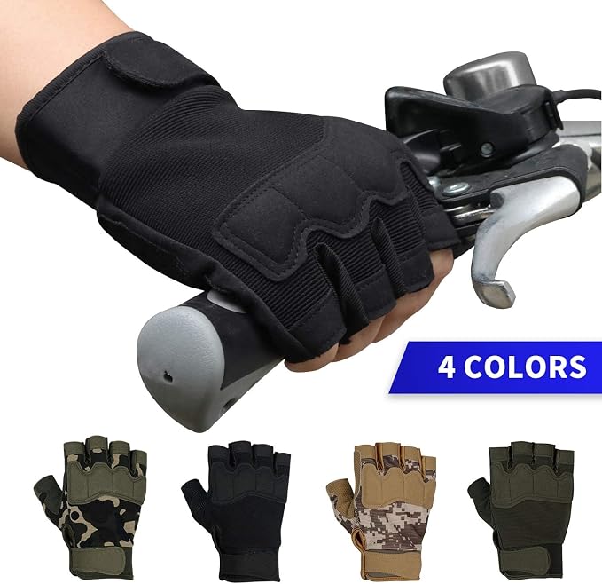 FIORETTO Fingerless Gloves for Men, Breathable Grip Palm Gloves for Motorcycle Riding, Driving, Cycling, Exercise, Workout, Climbing, Hiking and Outdoor Activities M210603