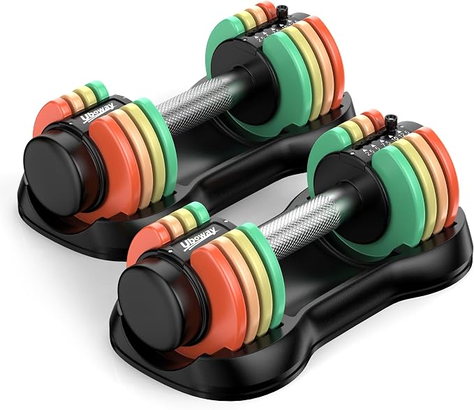 5-IN-1 Adjustable Dumbbell Set, Pair 12.5LB/22.5LB Weight Set for Home Gym | rainbow-colored weight plates, anti-slip handle, suit both men and women, full body home workout