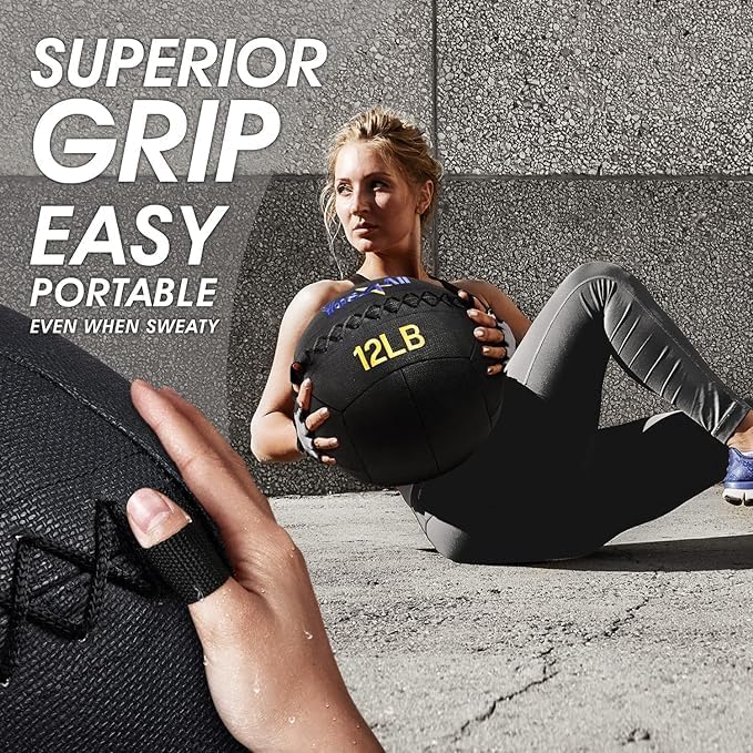 Yes4All Wall Ball, Soft Leather Weighted Iron Sand Ball for Dynamic Multifunctional Exercise, 6 LB - 30 LB