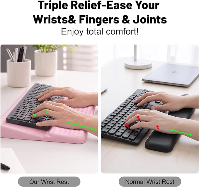 Keyboard Stand with Wrist Rest，Ergonomic Keyboard Riser Holder Lifter Tray | Pink，Computer Wrist Support Pad，Ergonomic Keyboard stand for desk，Soft Memory Foam Desk Cushion，Non-Slip