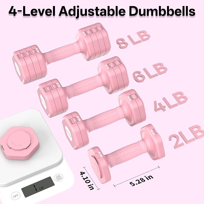 JOROTO 5-in-1 Adjustable Dumbbell Set, 8LB/11LB Pair Adjustable Weights for Women at Home, 1s-Adjust Dual Locking Stable Hand Weights with TPE Soft Handle, Home Gym, Rehab, Pilates, Yoga, Strength Training
