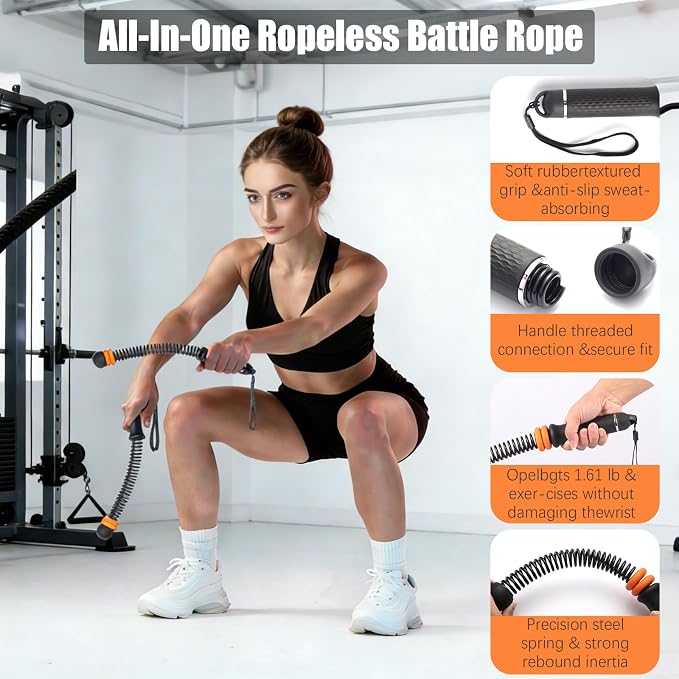 Portable Ropeless Battle Ropes, Adjustable Weights Cordless Battle Ropes. | Adjustable Weights,Cordless,With Storage Bag and Training Poster, Workout Rope for Strength, HIIT and Low-Impact Training