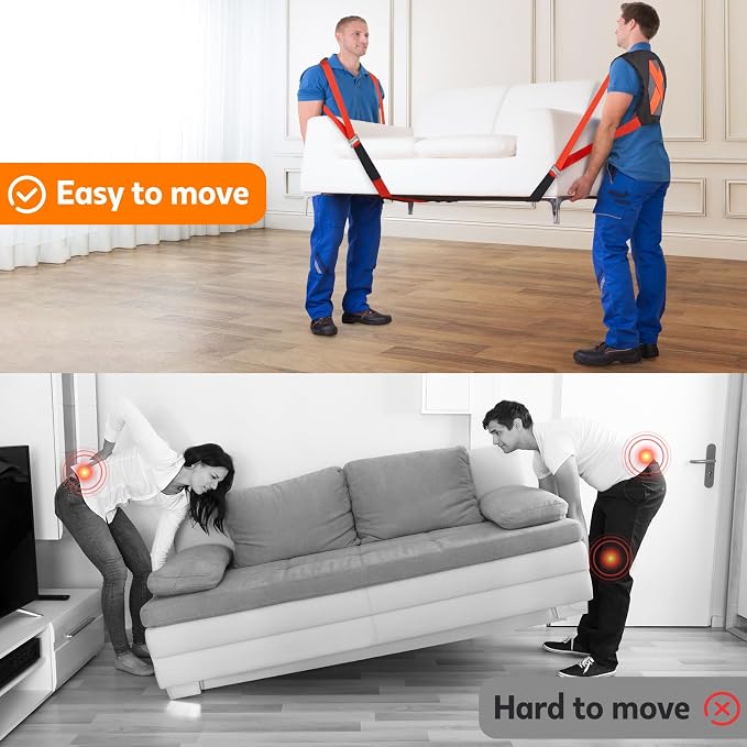 Moving Straps for Lifting Heavy Furniture: 2-Person Lifting & Moving System | High-density nylon, padded shoulders and adjustable buckles support up to 800 lb for appliances, mattresses and bulky items