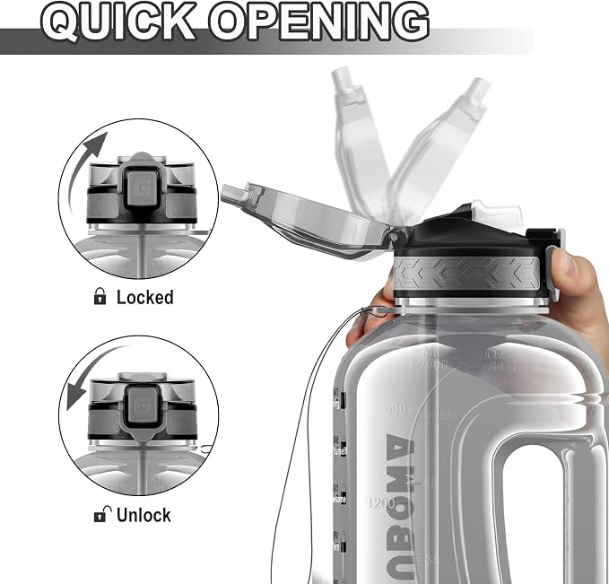 2l Water Bottle with Straw Cap Large Capacity 2 litre | BPA Free Hydration Jug with Handle and Motivational 64oz Drinking Jug