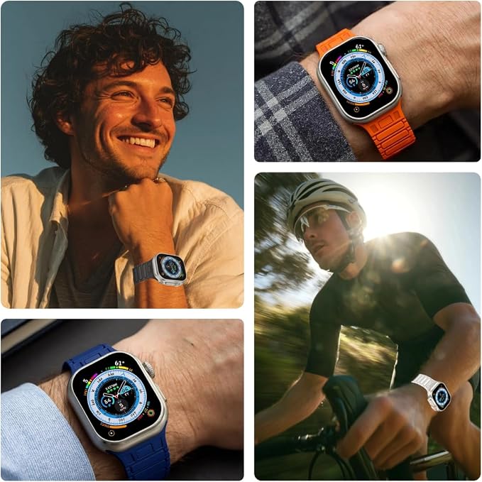Magnetic Band Compatible with Apple Watch Ultra 3/2/1 Band for Men 49mm 46mm 45mm 44mm 42mm, Silicone Sport Waterproof Loop Strap Magnet Link for iWatch Series SE 11 10 9 8 7 6 5 4 3 2 1