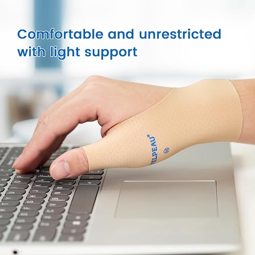 VELPEAU Thumb and Wrist Compression Sleeve for Tendonitis (Pack of 2), Seamless Technology, Gloves Wraps for Arthritis Pain Relief for Women & Men, Splint Liner, Fits Both Hands (Khaki, Long Version, M)