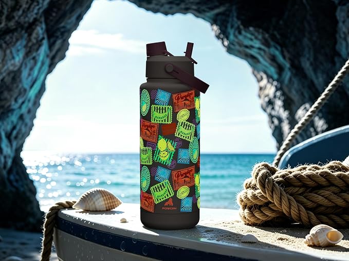 POWCAN 40 oz Insulated Water Bottle with 2-in-1 Straw and Spout Lid, Glow-in-the-Dark, 24H Cold, Leakproof, BPA-Free, Double Wall Stainless Steel for Sports, Gym, Travel, and School (Island Post Co.)