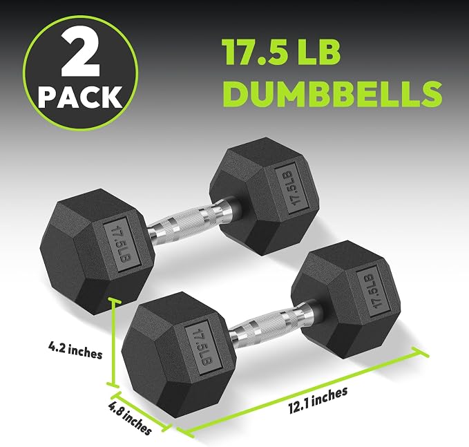 HANDBODE Rubber Encased Hex Dumbbell Pair, 2.5-65 lb | Non-Slip Handle Design for Secure & Comfortable Grip, Hand Weights for Strength Training, Fitness & Home Gym