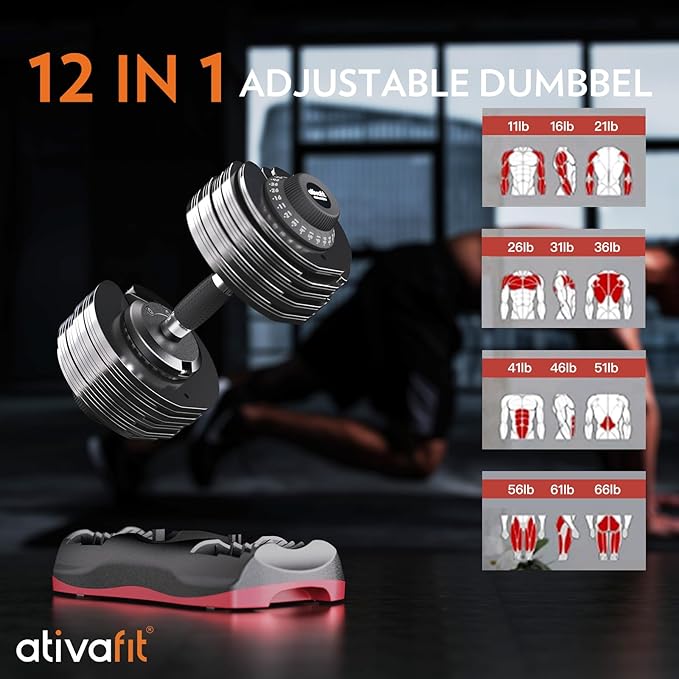 ATIVAFIT Adjustable Dumbbells Set, 5–88LB Quick Adjust Free Weights with Double Safety Lock & Anti-Slip Steel Handle, Space Saving Home Gym Equipment for Full Body Strength Training