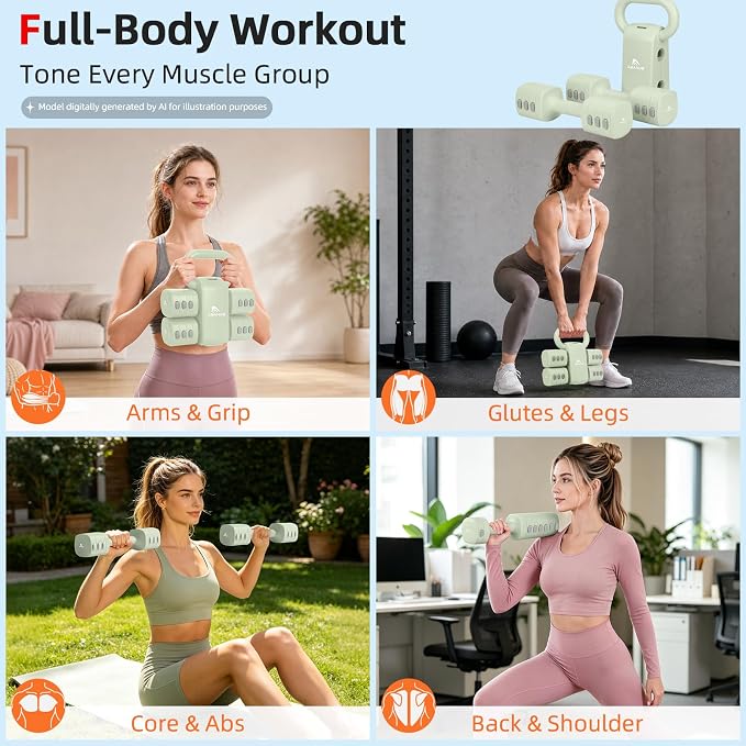 Abahub 2 in 1 Kettlebell & Dumbbell Set, Adjustable Dumbbell for Home Gym | Dumbbell with Kettlebell Converter Set of 2, Full Body Workout Kettlebell for Women