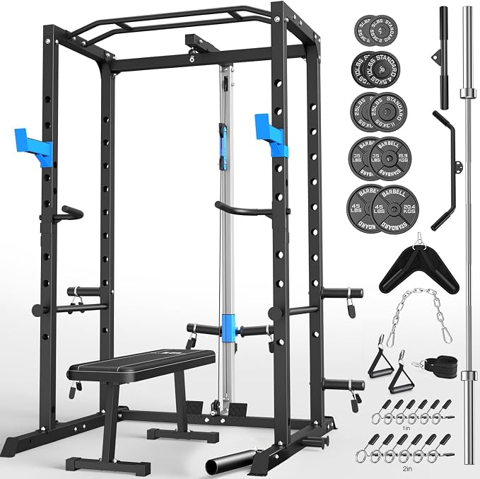 ULTRA FUEGO Power Cage, Multi-Functional Power Rack with J-Hooks, Dip Handles, Landmine Attachment and Optional Cable Pulley System for Home Gym
