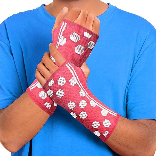 Sparthos Wrist Compression Sleeves (Pair), Carpal Tunnel Brace - Pink-LG
