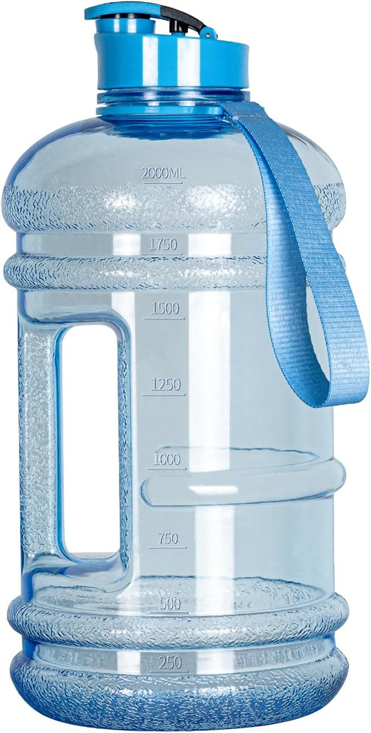 TOOFEEL 2.2 Liters Gym Big Sports Water Bottles for Men - Reusable BPA Free Plastic Clear Water Jug - Unique Water Bottles, Comfurtable to Touch and Easy to Clearn - Transparent Light Blue