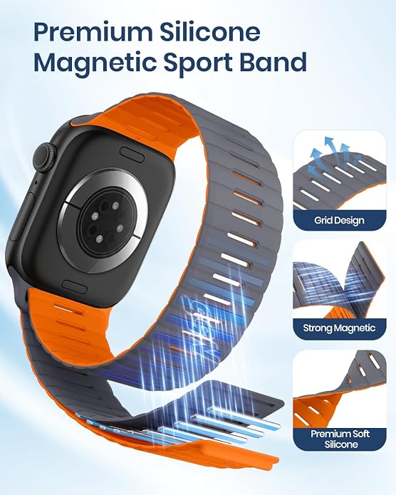 Magnetic Sport Bands Compatible with Apple Watch Bands for Men Women | Silicone Wristband 49mm 46mm 45mm 40mm 44mm 38mm 41mm 42mm, Replacement for iWatch Ultra Series 11 10 9 8 7 6 5 4 3 2 1 SE
