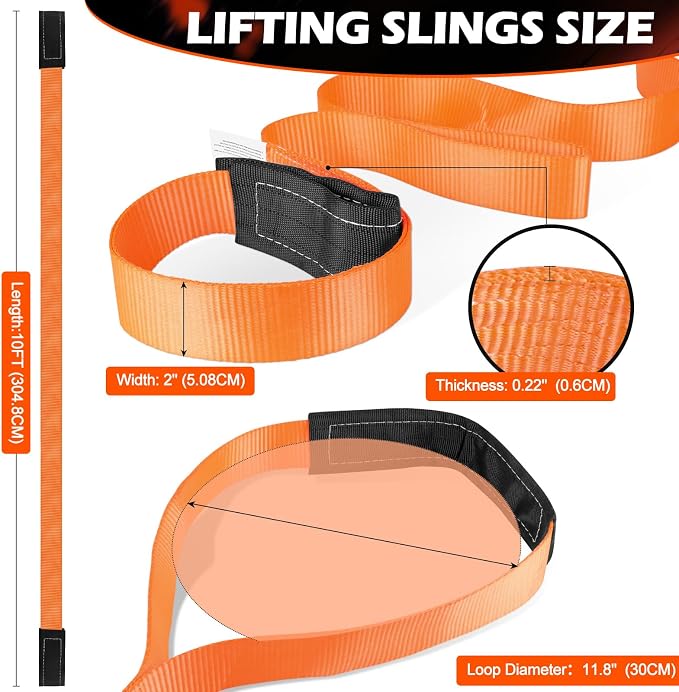 Lifting Straps 10' x 2", 15000 LBS Heavy Duty Lifting Sling Strap Tree Saver Recovery Straps, 2 Pack Webbing Rigging Sling for Trailer, Hoist, Truck, RV,Vehicle, Construction & Boat