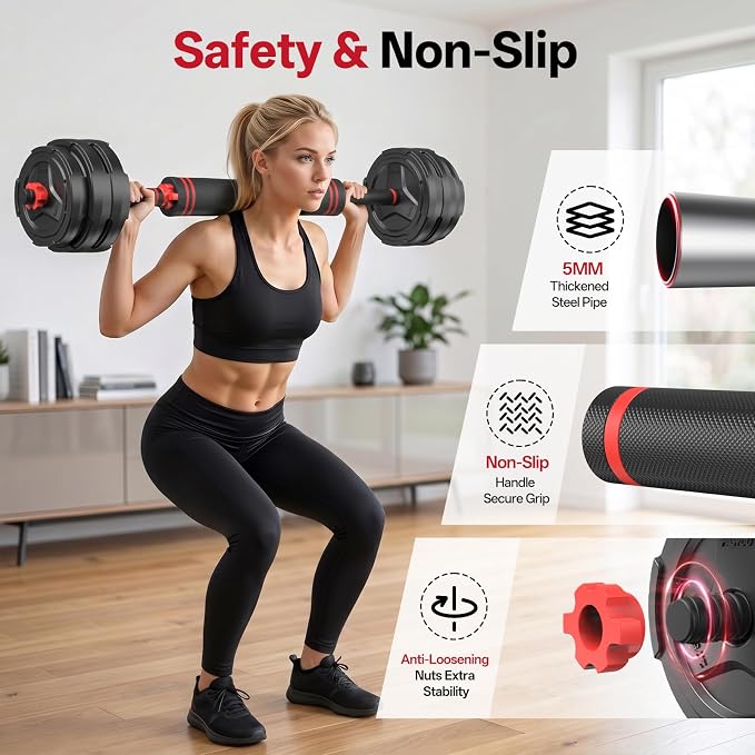 PASYOU Adjustable Dumbbell Set, 45lbs Free Weight Set with Connector, 5 in 1 Weight Set Used as Kettlebells, Barbell, Push up Stand, Fitness Exercises for Home Gym Suitable Men/Women