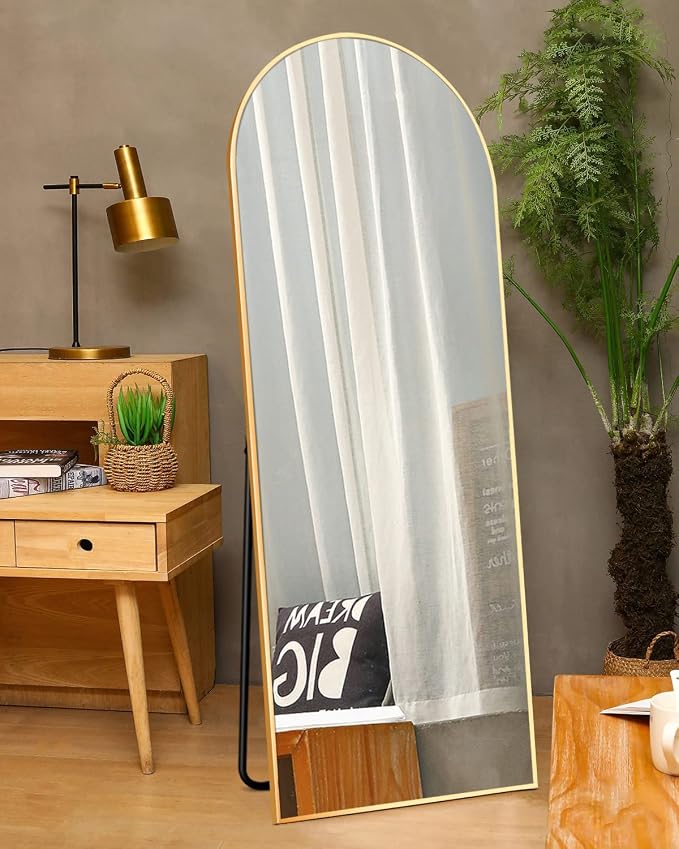 Vlush 59''x16'' Arched Full Length Mirror, Floor Mirror with Stand,Aluminum Alloy Frame,Freestanding or Wall-Mounted Mirror for Living Room/Bedroom - Gold