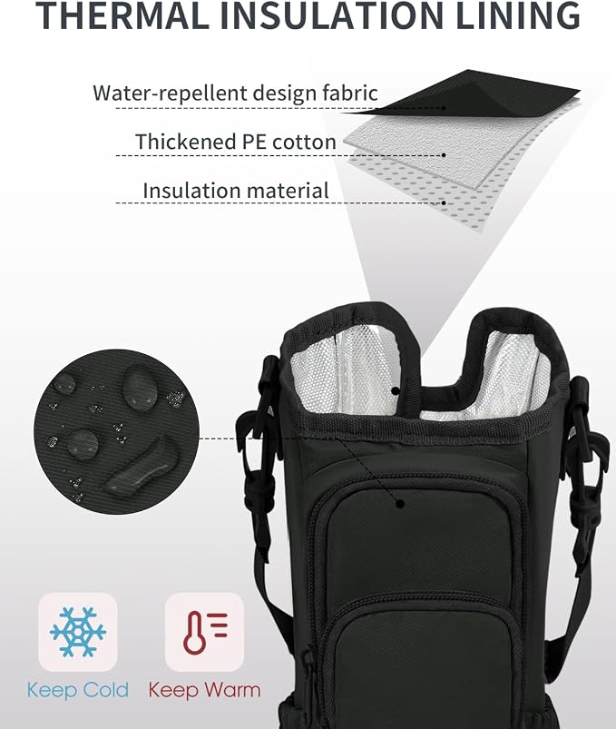 sportsnew 30/40oz Crossbody Water Bottle Holder Anti-Tip Tumbler Carrier | Lightweight Bottle Sling Fits Handled Tumbler w/ Phone Pocket, Adjustable Strap, Insulated Lining, Hands-free for Hiking Gym