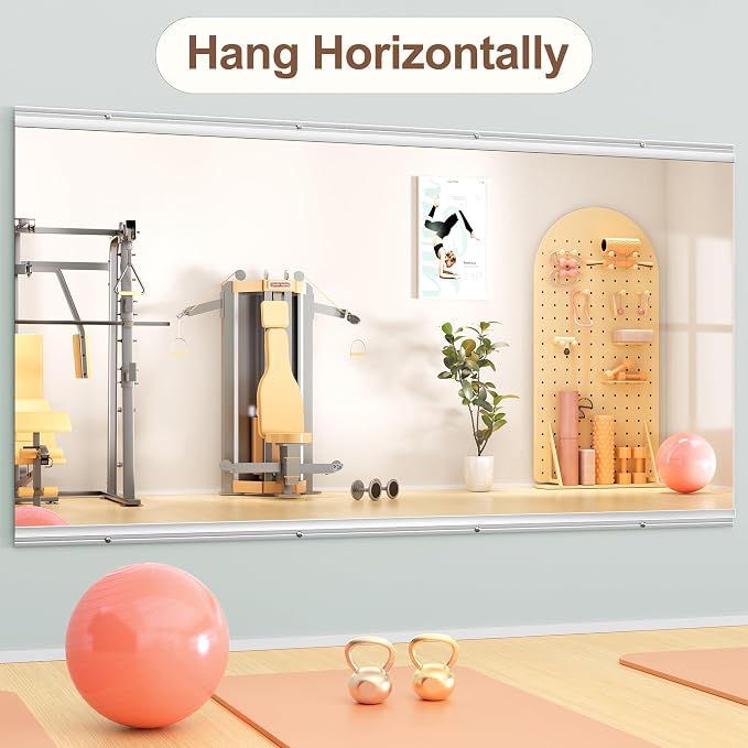 Hasipu Home Gym Mirror 71" L x 36" W - 1PC Large Full Body Mirror for Yoga, Fitness, Garage, Dance Studio, Wall-Mounted, 0.16in Tempered Glass Frameless