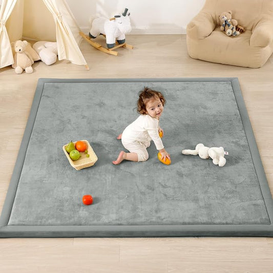 1.3" Thick Baby Play Mat for Floor,79x79 Large Memory Foam Tummy Time Mat | Soft Coral Velvet Nursery Rug, Non Slip for Crawling,Toddlers,Infants,Kids,Yoga & Tatami Style for Living Room