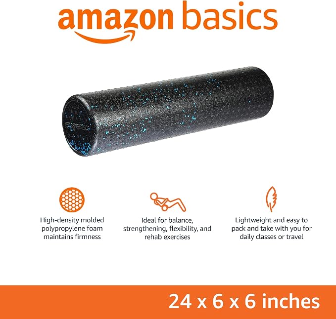 Amazon Basics High Density Foam Roller for Exercise and Recovery, 24 Inches, Blue Speckled