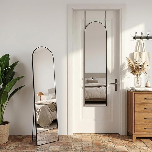 Antok Full Length Mirror, 56"x14" Floor Mirror with Stand, Hanging Mounted Mirrors for Bedroom, Living Room, Cloakroom, Dining Room, Black, Arch