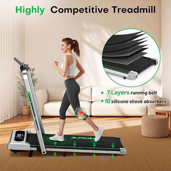 Treadmills for Home, App Compatible, 5 in 1 7.5MPH Foldable Treadmill with 10% Incline, 3.0HP Brushless Drive, 12 HIIT Programs, Full Screen LED Display, Remote Control, 400 LBS Weight Capacity