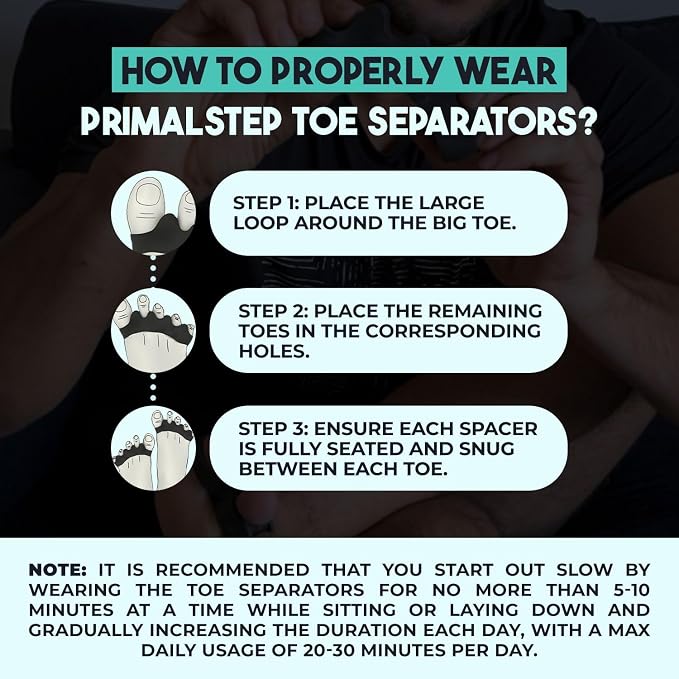 VYCE PrimalStep Toe Separators, Spreaders, Spacers, S/M | Straightener to Correct Toes for Men and Women, Bunion Corrector, Plantar Fasciitis and Athletic Mobility