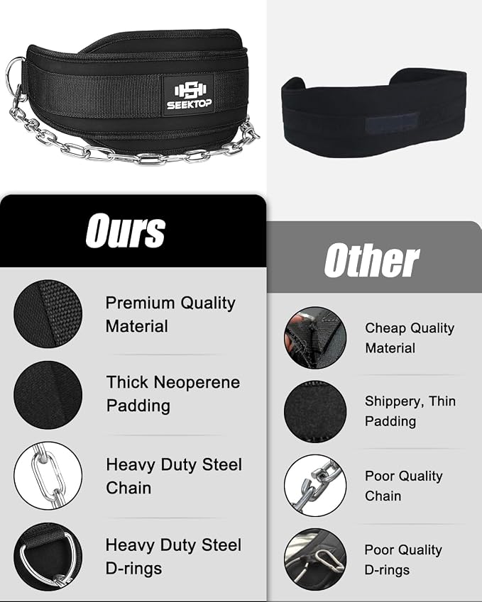 Seektop Dip Belt With Chain for Weightlifting - Neoprene Waist Belt for GYM Workout, Pull Ups, Crossfit, Weight Lifting, Squat, Training, Fitness - for Men & Women