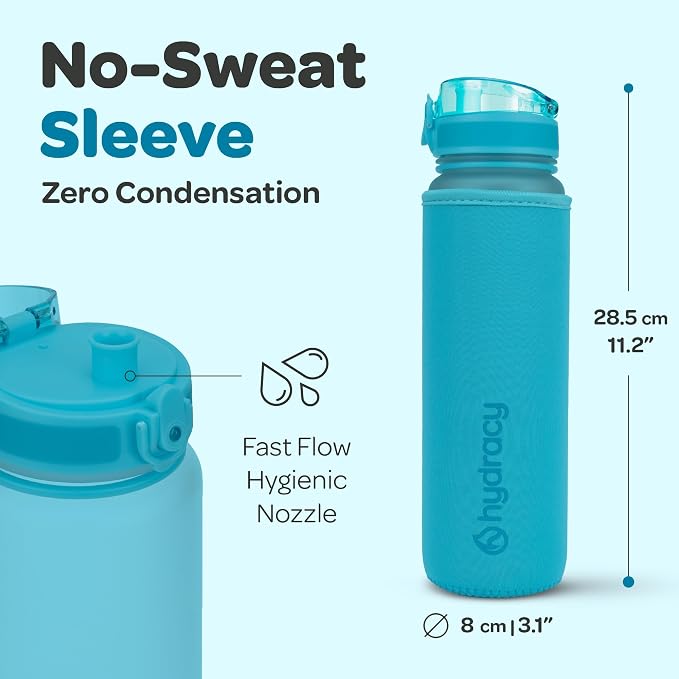 Hydracy Motivational Water Bottle with Time Marker & Fruit Infuser 32 oz | BPA-Free Tritan, Leakproof Flip-Top Lid,No-Sweat Sleeve,Carry Strap,Daily Intake Tracking for Gym,Sports,Outdoors