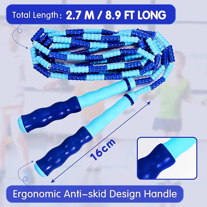 Supertrip Jump Rope Kids-Soft Beaded Skipping Rope Adjustable Tangle-Free Segmented Jumping Rope for Children and Students