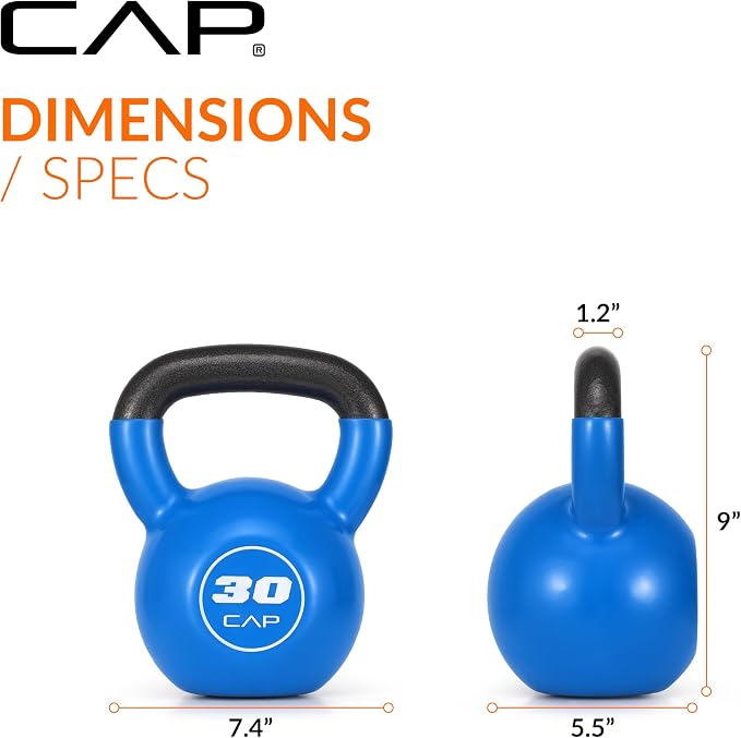 CAP Vinyl Coated Cast Iron Kettlebell, 10-50 LB Home Gym Weight