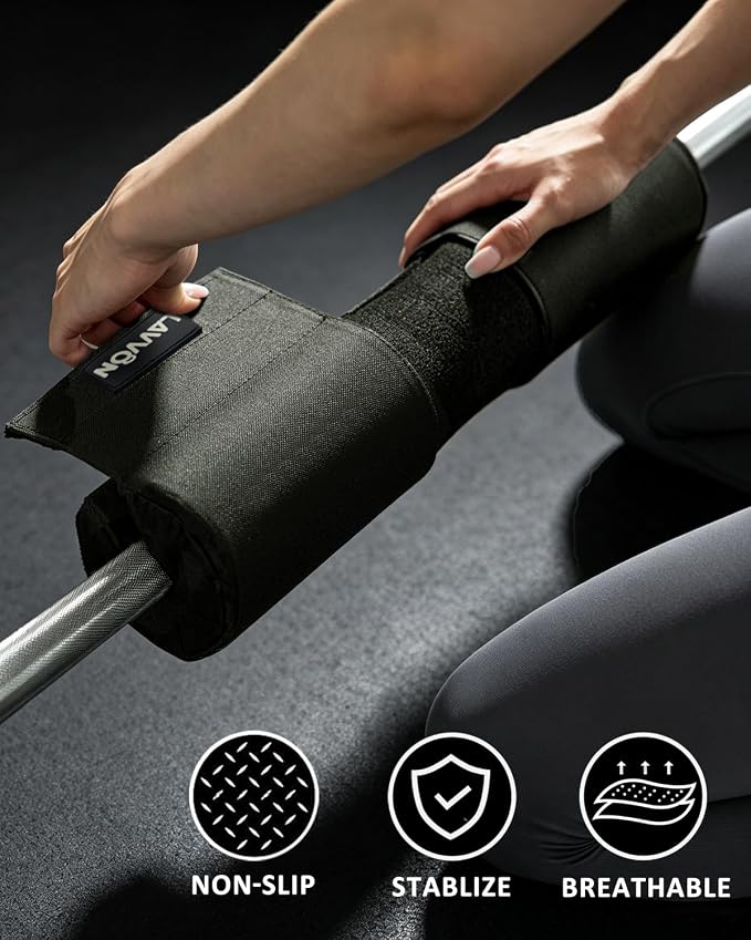 Barbell Squat Pad Set- Nylon Padding AntiSlip- Thick Foam Hip Thrusts Pads | Bench Press/Lunges/Bar Squats Padding Cushion -Standard Olympic Weight Bar Pad(Wrist Straps Weightlifting-Ankle Straps)