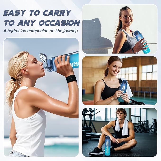 Water Bottle 32 oz Motivational Time Marker Tritan Bottle | BPA-free Tritan water bottle with time marker leakproof Lightweight portable Easy Clean Brush for Gym, Travel, School, Office