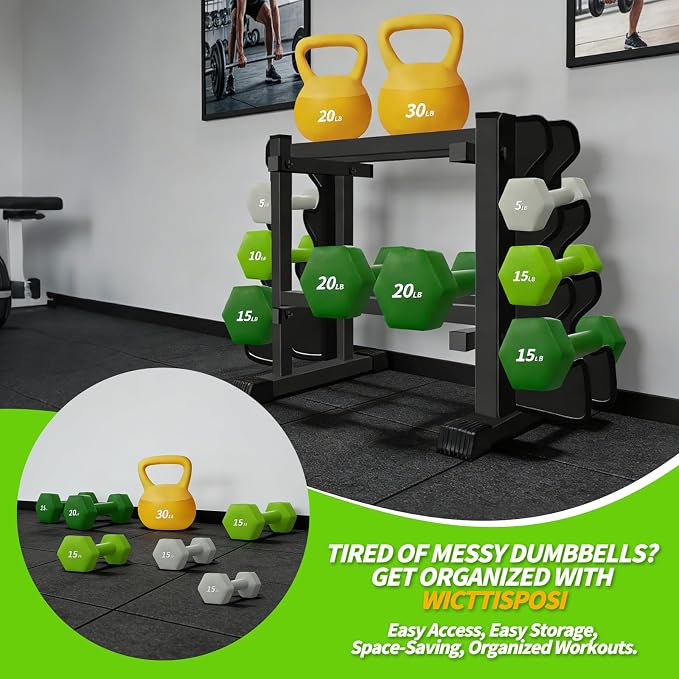 Heavy Duty Dumbbell Rack, 2-Side Extension Holder for Home Gym Storage Rack | Adjustable Width, Large Weight Capacity, Sturdy Steel Stand Only, for Dumbbells & Kettlebells Home Gym Storage Rack