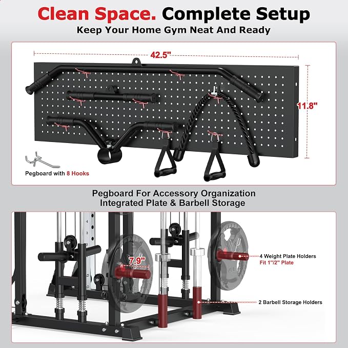 XDDIAS Smith Machine with Power Rack, 2300LBS Home Gym System with Dual Pulley Cable Crossover, Squat Rack with LAT Pulldown, Adjustable Power Cage for Strength Training, Full Body Workout Equipment