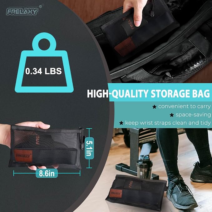 Frelaxy Lifting Wrist Straps for Women and Men, Weight Lifting Grips | Double-layer leather, Cushioned wrist support, Durable construction, Storage pouch, Deadlifts, rows, lat pulldowns