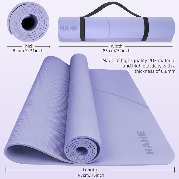 Large Yoga Mat Thick, 76"x32"x0.31"Wide POE Exercise Mat with Non-Slip Surface & Carry Strap, Anti-Tear Workout Mat for Yoga, Pilates, Fitness