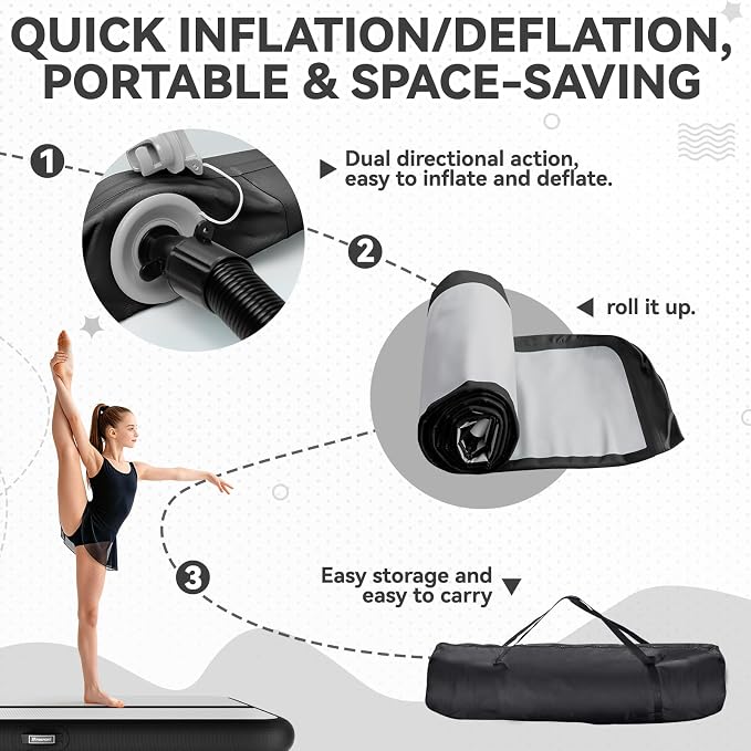 FBSPORT 6.6ft/10ft/13ft/16ft/20ft Inflatable Air Gymnastics Training Mat | 4/6/8 inches Thickness Inflatable Mat, with Electric Pump, Suitable for Home Training/Cheerleading/Yoga/Water