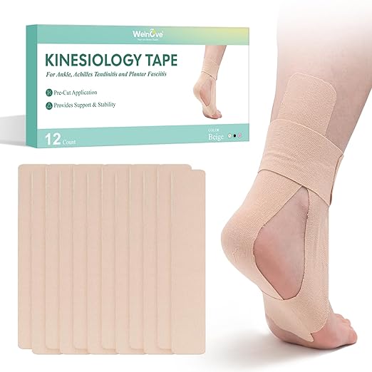 Welnove Kinesiology Tape, 12 Precut Ankle Tape, Provide Support for Ankle Ligament, Stability to The Target Area, Breathable K Tape for Daily use - Beige