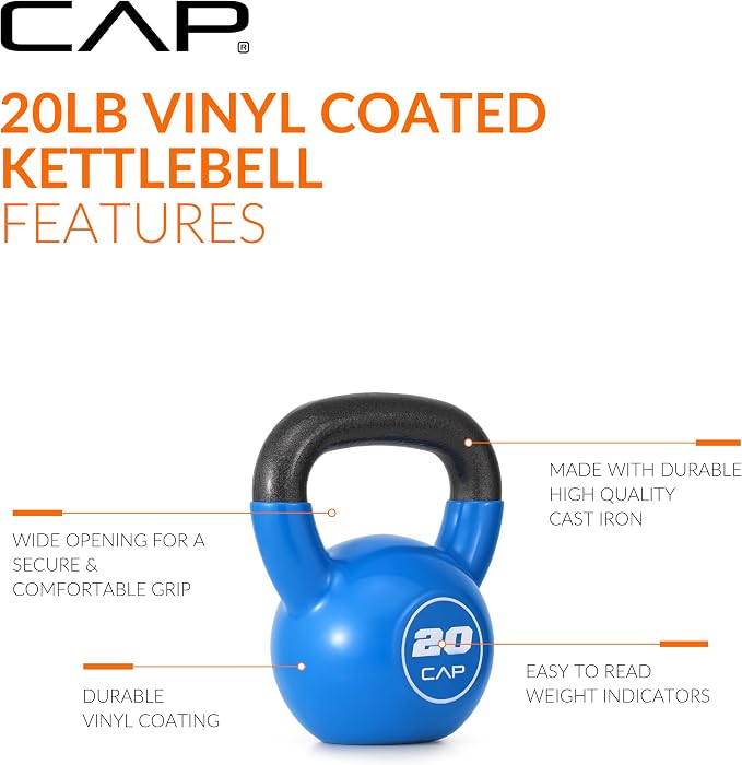 CAP Vinyl Coated Cast Iron Kettlebell, 10-50 LB Home Gym Weight