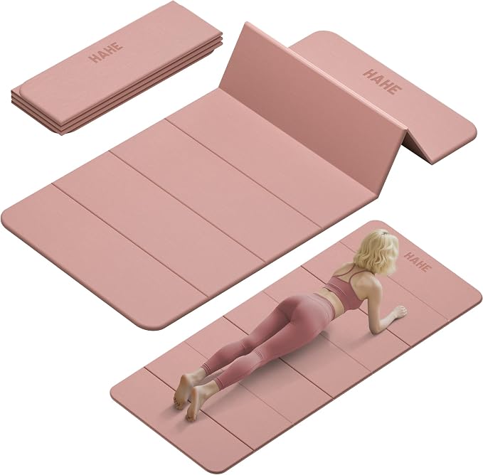 HAHE Foldable Yoga Mat 74"Lx32"Wx1/3"Thick, Folding Exercise Mats | Non-slip Wide Pilates Mats for Home Workout/Travel, Portable Yoga Mat Thick for Yoga/Pilates/Camping/Floor Exercises