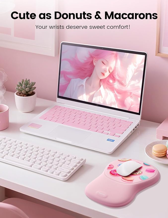 Meatanty Pink Ergonomic Mouse Pad with Wrist Rest Support, Comfortable Mousepads with Memory Foam,Non-Slip Base Wirst Rest Mouse Pad for Desk, Office Work, Home, Gift for Friends, Famliy, Dessert Pink