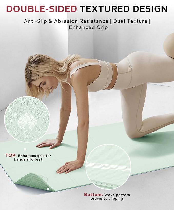 HAPBEAR Foldable Yoga Mat - 72"x24"x0.24" (6mm), Non-Slip TPE Exercise Mat | Ideal for Home Workout, Yoga, Pilates, Stretching & Travel, Durable & Eco-Friendly, Includes Carry Bag